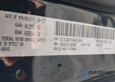 2017 Dodge Charger Police Rwd из США, поврежденный, VIN 2C3CDXAT6HH625064